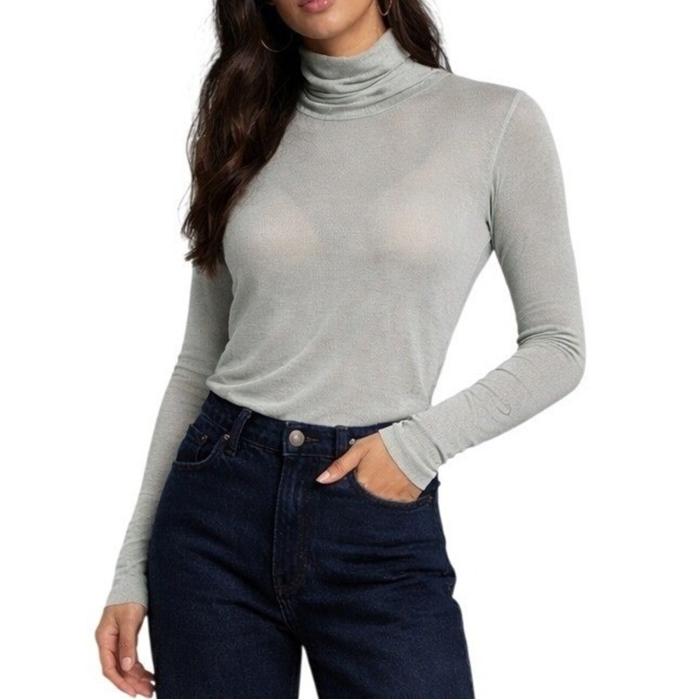 Calypso St. Barth Lightweight Turtleneck Long Sleeve‎ Top M Sage Green Cotton